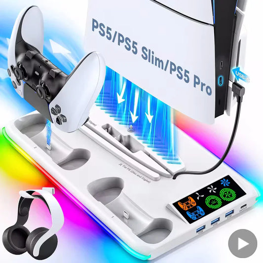 PS5 Stand with Cooling Fan, RGB Lighting & Controller Charging Hub PS5 Gaming Stand Oasis Select Default Title