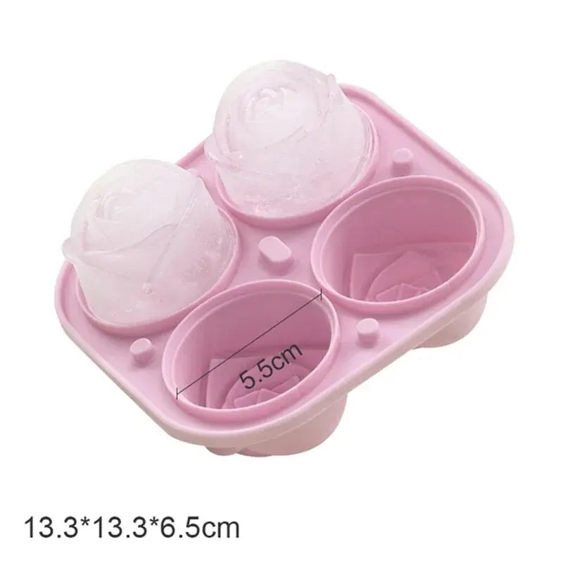 3D Rose Ice Cube Mold – 2.5" Silicone Flower Ice Tray, 4 Giant