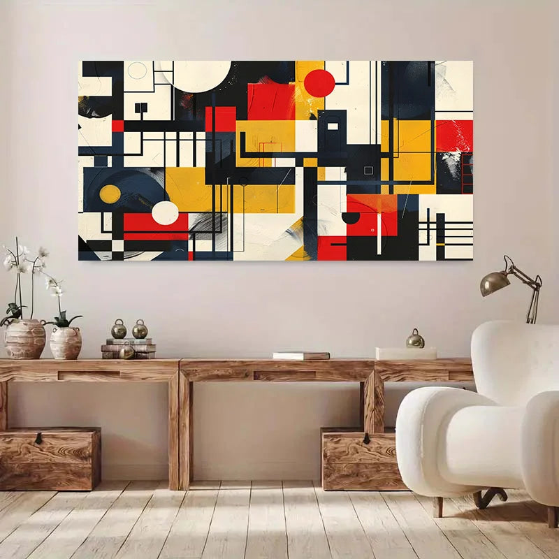 Vibrant Geometric Abstract Canvas Art - Modern Wall Decor, Colorful Shapes & Textures for Living Room, Bedroom - Style Poster Peaceful Pleasures Health and Wellness