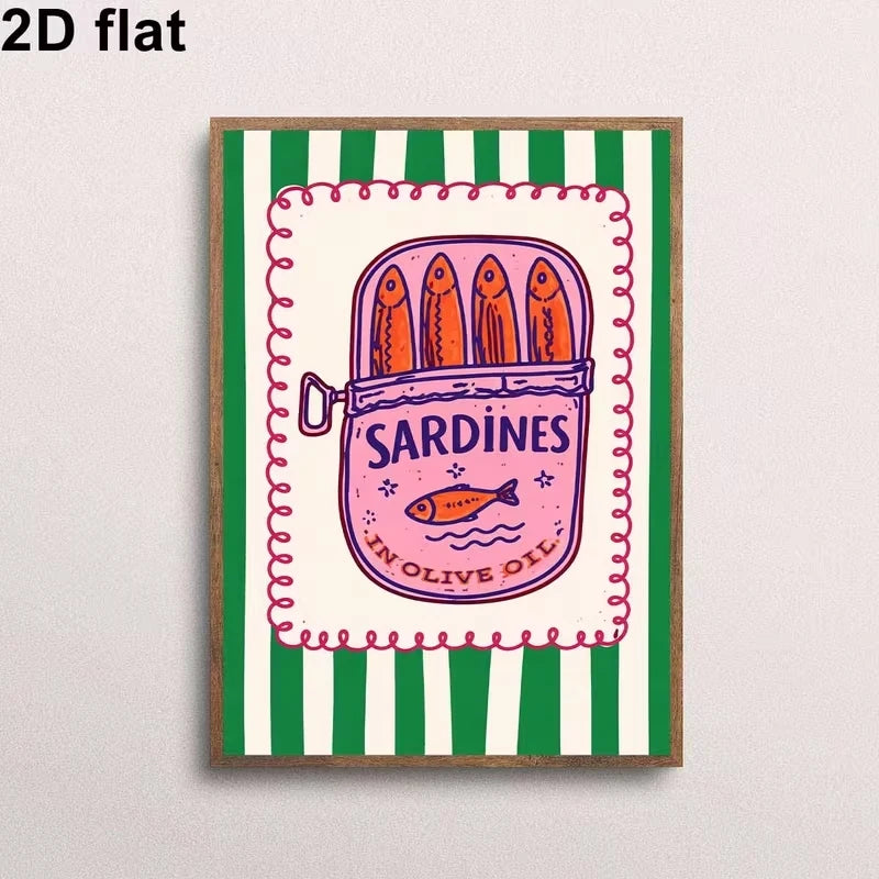 Sardine Can Food Canvas Wall Art Print | Kitchen Home Decor