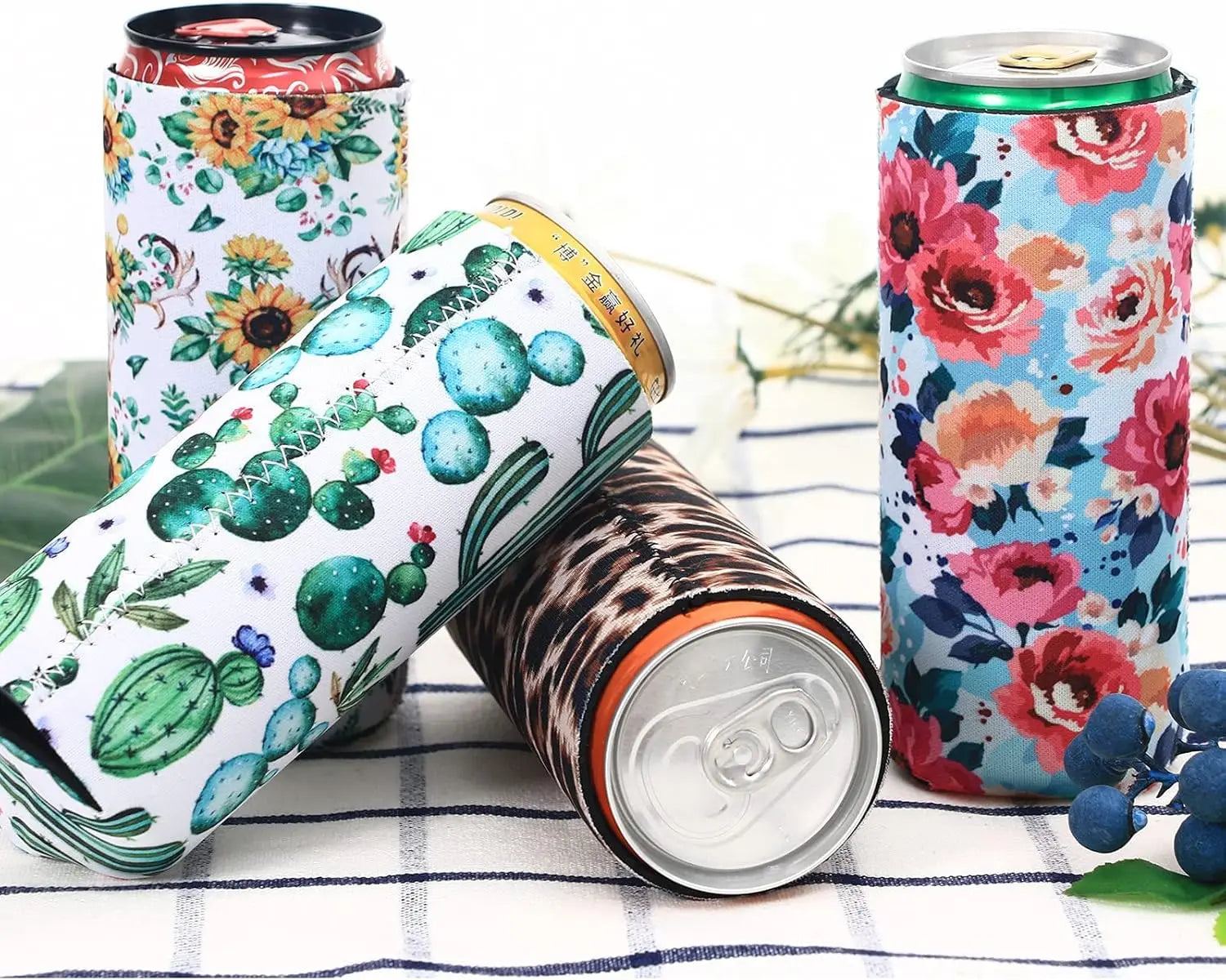 2PC Neoprene Slim Beer Can Cooler Tall Stubby Holder Foldable Stubby Holders Beer Cooler Bags Fits 12oz Slim Energy Drink & Beer Peaceful Pleasures Health and Wellness