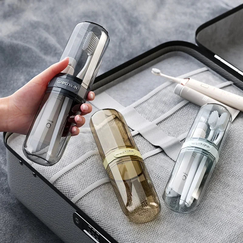 Portable Clear Toothbrush Travel Case, Hard Shell All-in-One Organizer for Business Trips Gym & Commute, Hygienic Secure Design Peaceful Pleasures Health and Wellness