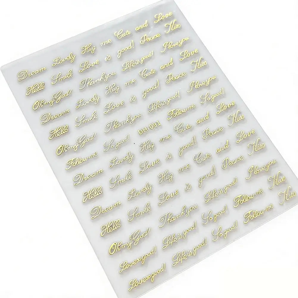 3D English Letter Nail Stickers – Gold & Silver Alphabet Decals