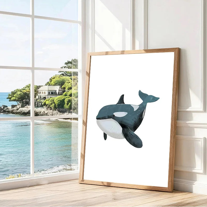 Ocean Animal Shark Turtle Dolphin Whale Fish Poster Watercolor Canvas Painting Print for Wall Living Room Nursery Home Decor Peaceful Pleasures Health and Wellness