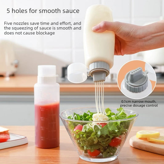 350ml Kitchen Measuring Ketchup Mayonnaise Condiment Squeeze Bottle Cream Honey 5-Hole Seasoning Bottle Sauce Dressing Dispenser Peaceful Pleasures Health and Wellness