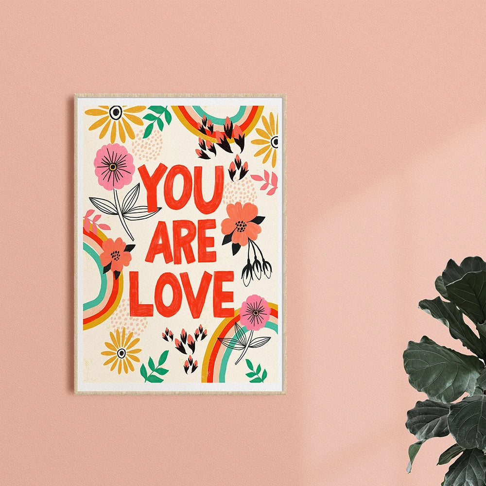 Inspirational Quote Flower Design Canvas Painting Colorful Boho Rainbow Wall Art Poster Print Girl Room Nursery Decor Picture Peaceful Pleasures Health and Wellness