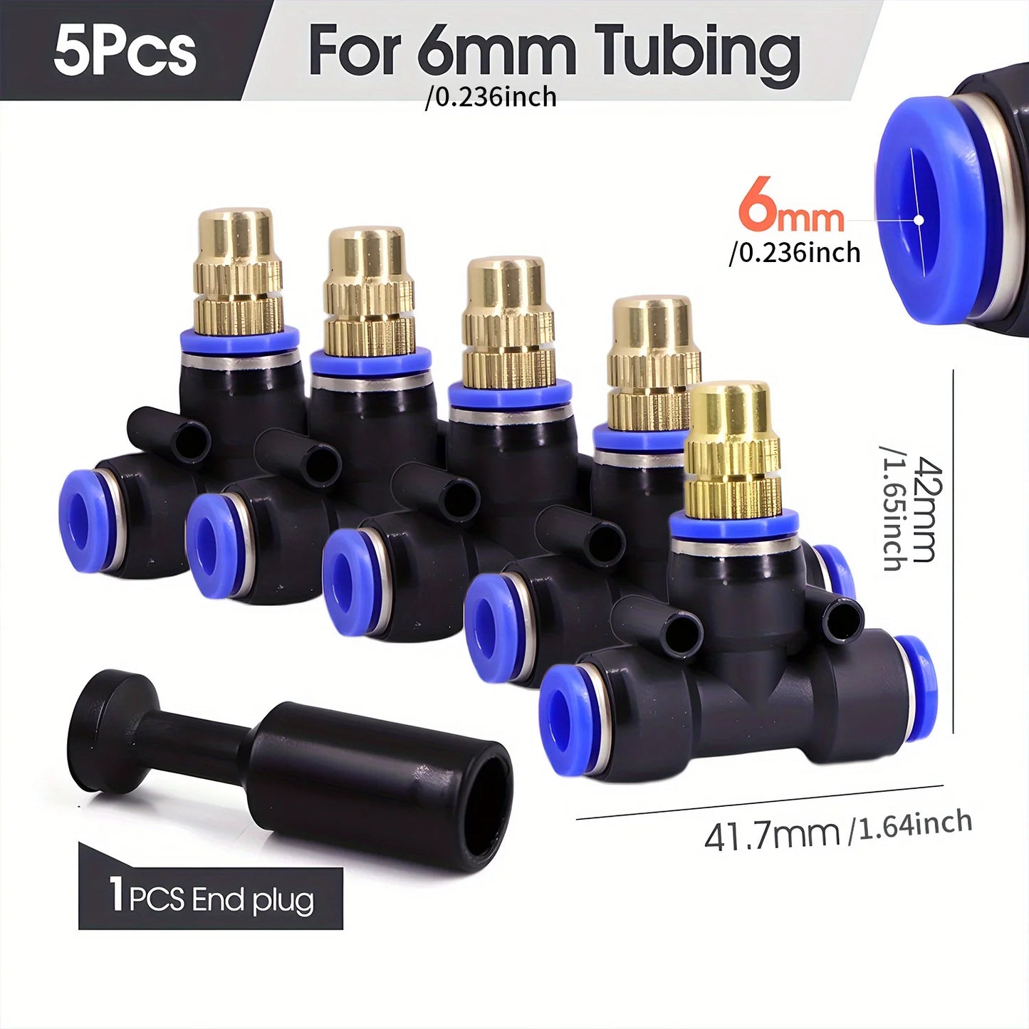 Brass Misting Nozzle with Tee Adapter Adjustable Atomizer Sprayer Outdoor Garden Irrigation Watering 6/8/10/12/14/16mm PE Tubing Peaceful Pleasures Health and Wellness for 6mm Tubing