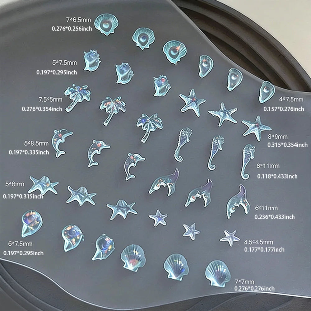 50pcs Ocean Series Nails Charms 3D Resin White Pearl Shell Star Dolphin Rhinestones Jewelry Flash Nail Art Decorations Accessory Peaceful Pleasures Health and Wellness