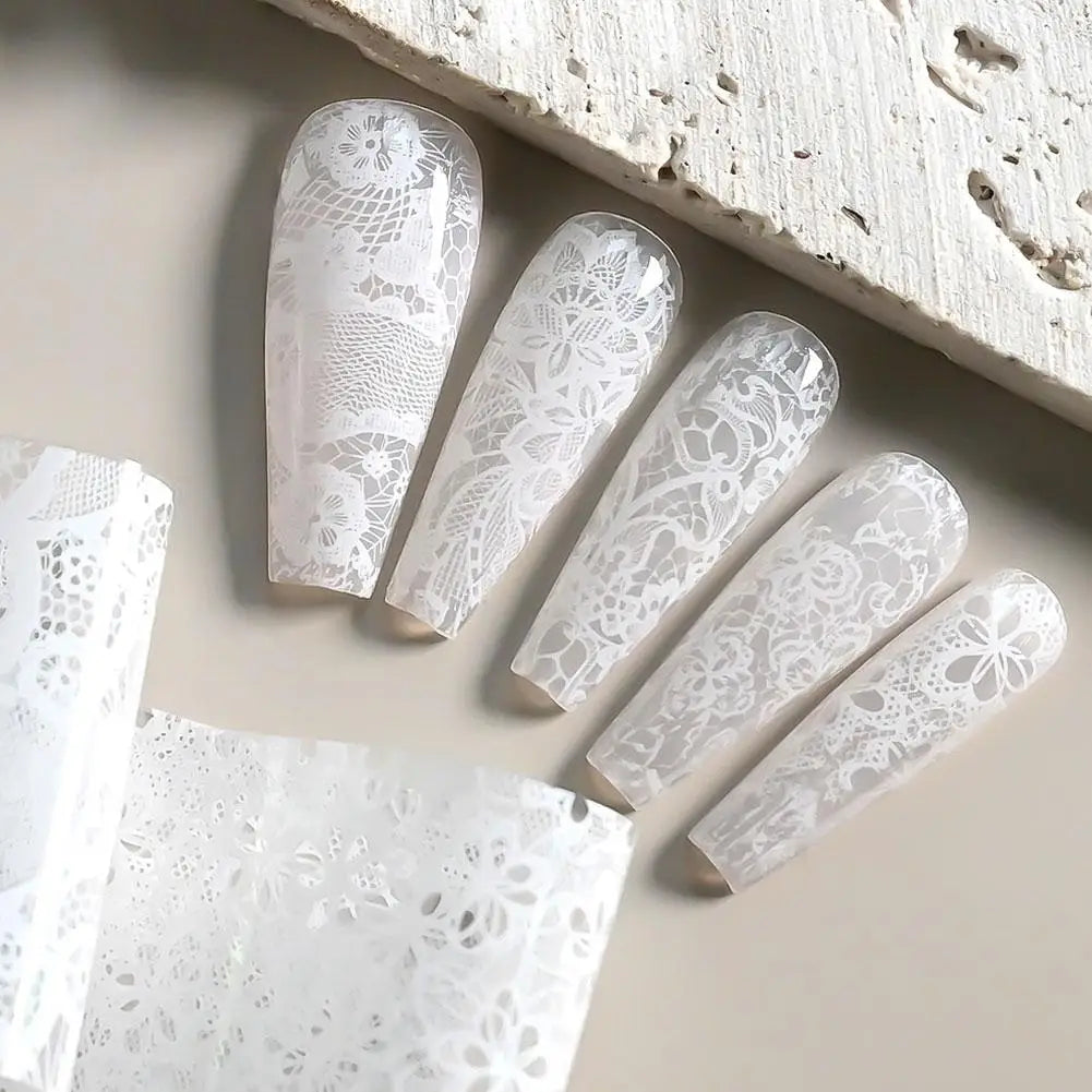 10 Rolls Lace Nail Art Foils | Black & White Self-Adhesive Stickers