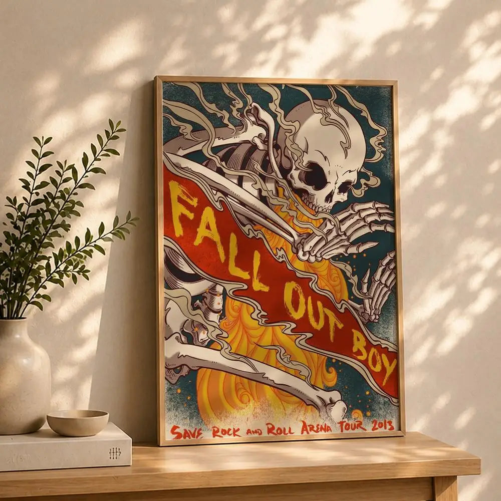 Band F-Fall Out BoyS Poster HD Self Adhesive Waterproof Wall Art Ideal for Home Office Dorm Bedroom Great Gift Peaceful Pleasures Health and Wellness White2 15X20cmNoframe