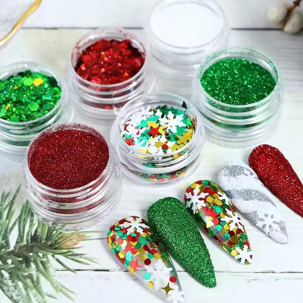 6color Christmas Snowflake Nail Glitter DIY Christmas Nail Glitter Set Snowflakes Sequins Bright Shine Multi-purpose Glitter Set Peaceful Pleasures Health and Wellness