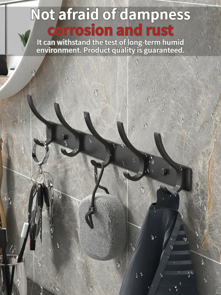 No-Drill 6-Hook Aluminum Wall Coat Hanger Rack | Bedroom & Kitchen