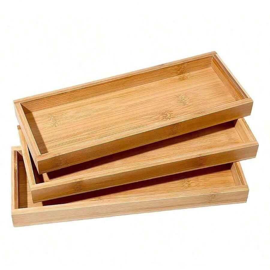 Bamboo Serving Tray & Bathroom Vanity Organizer – Decorative Counter Tray Set