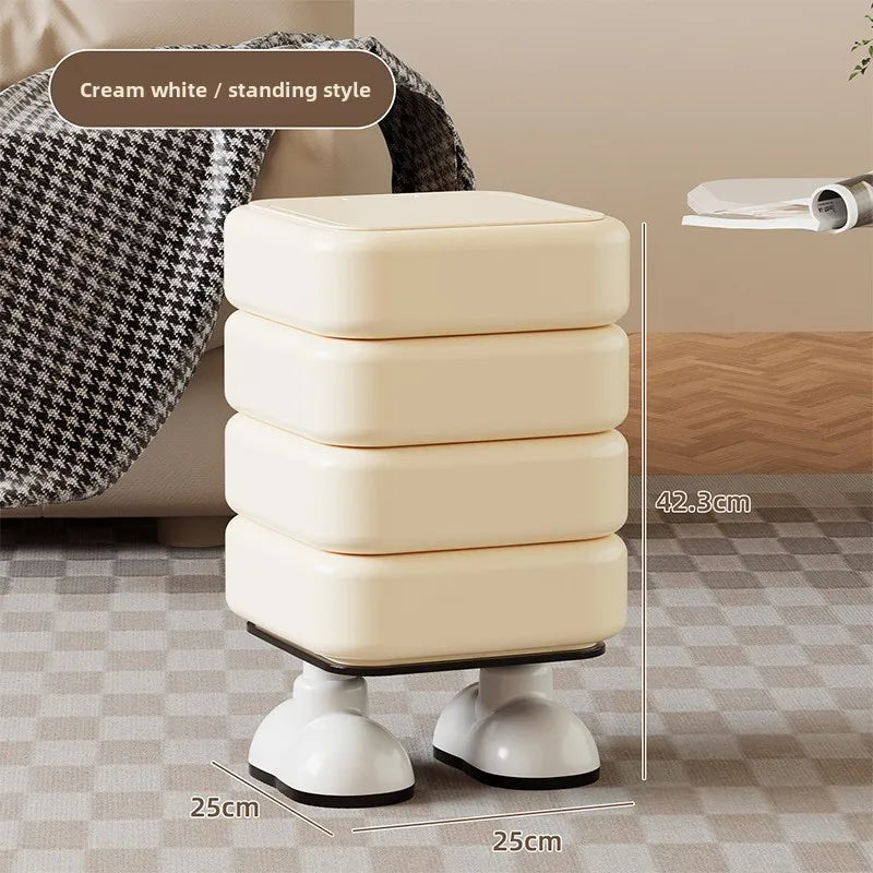 Cartoon Trash Bin with Lid Large Capacity Multi-Functional Mobile Wastebasket Modern Household Storage Organizer Wheels Peaceful Pleasures Health and Wellness White with Stand