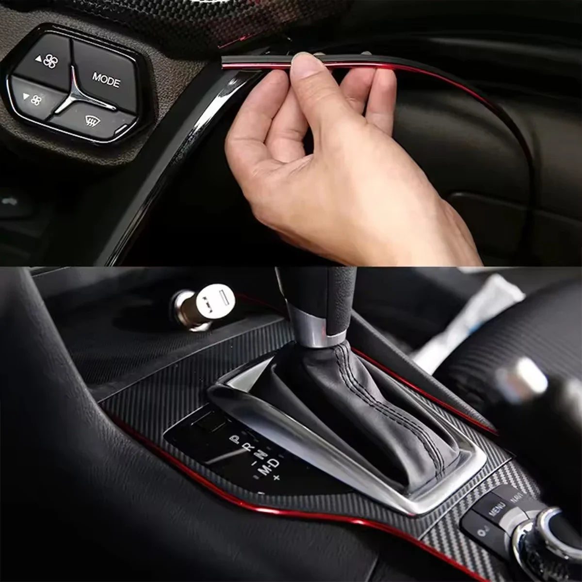 5M Car Interior Flex Trim Strip – Red & Silver Decor Peaceful Pleasures Health and Wellness