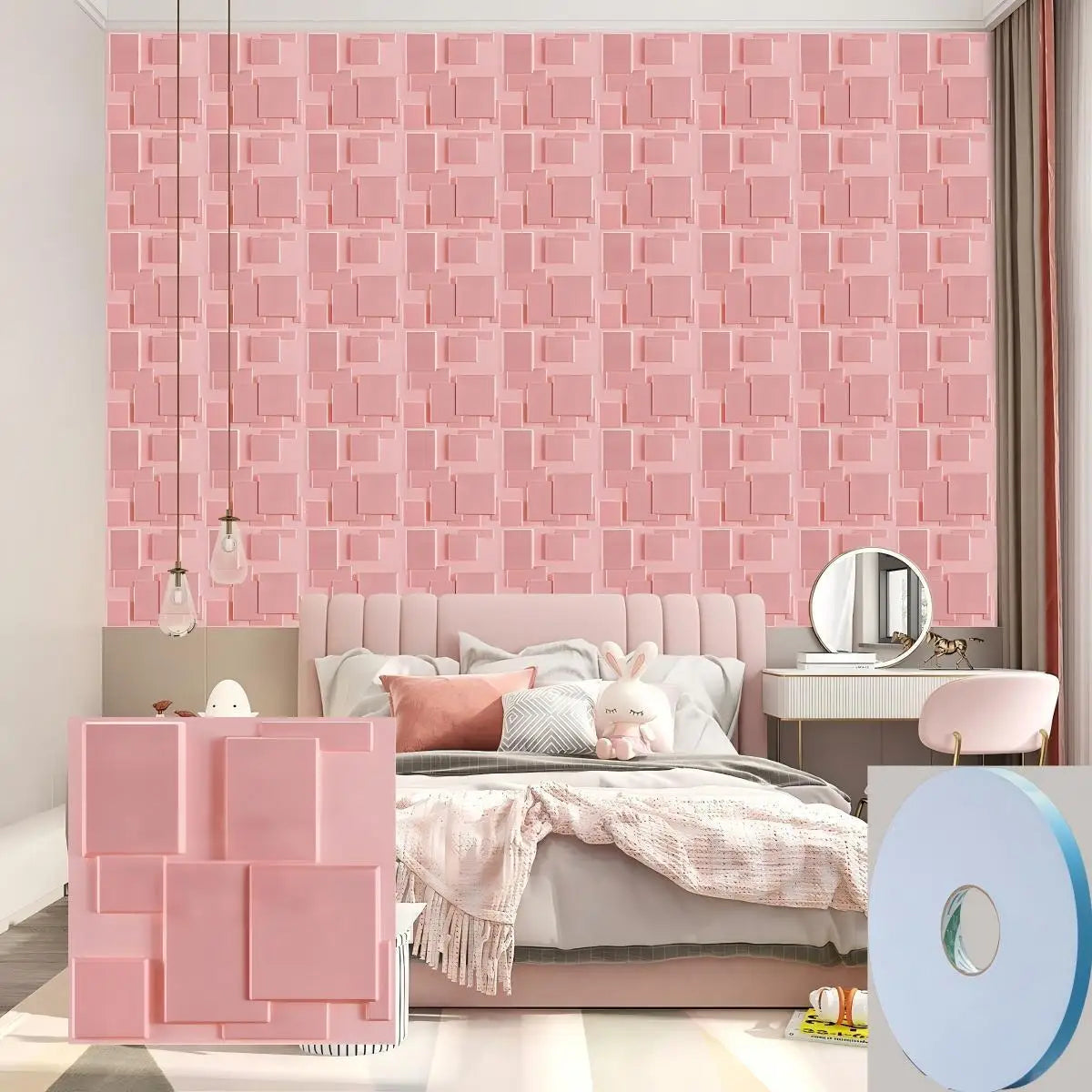 20/30pcs 3D pvc wall panels for indoor wall decoration, for living room hall bedroom hotel office,including tape Peaceful Pleasures Health and Wellness Pink 20pcs