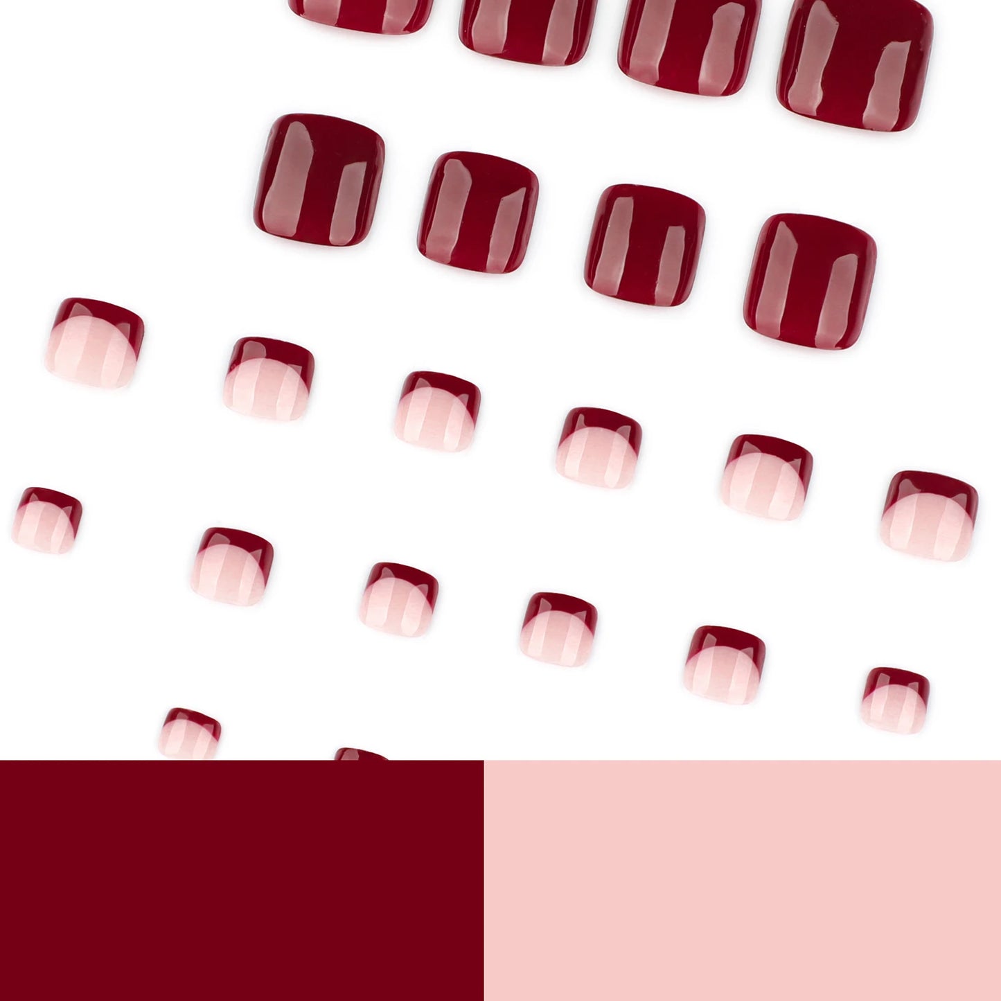 24-Piece Wine Red French Press-On Toe Nails | Short Square