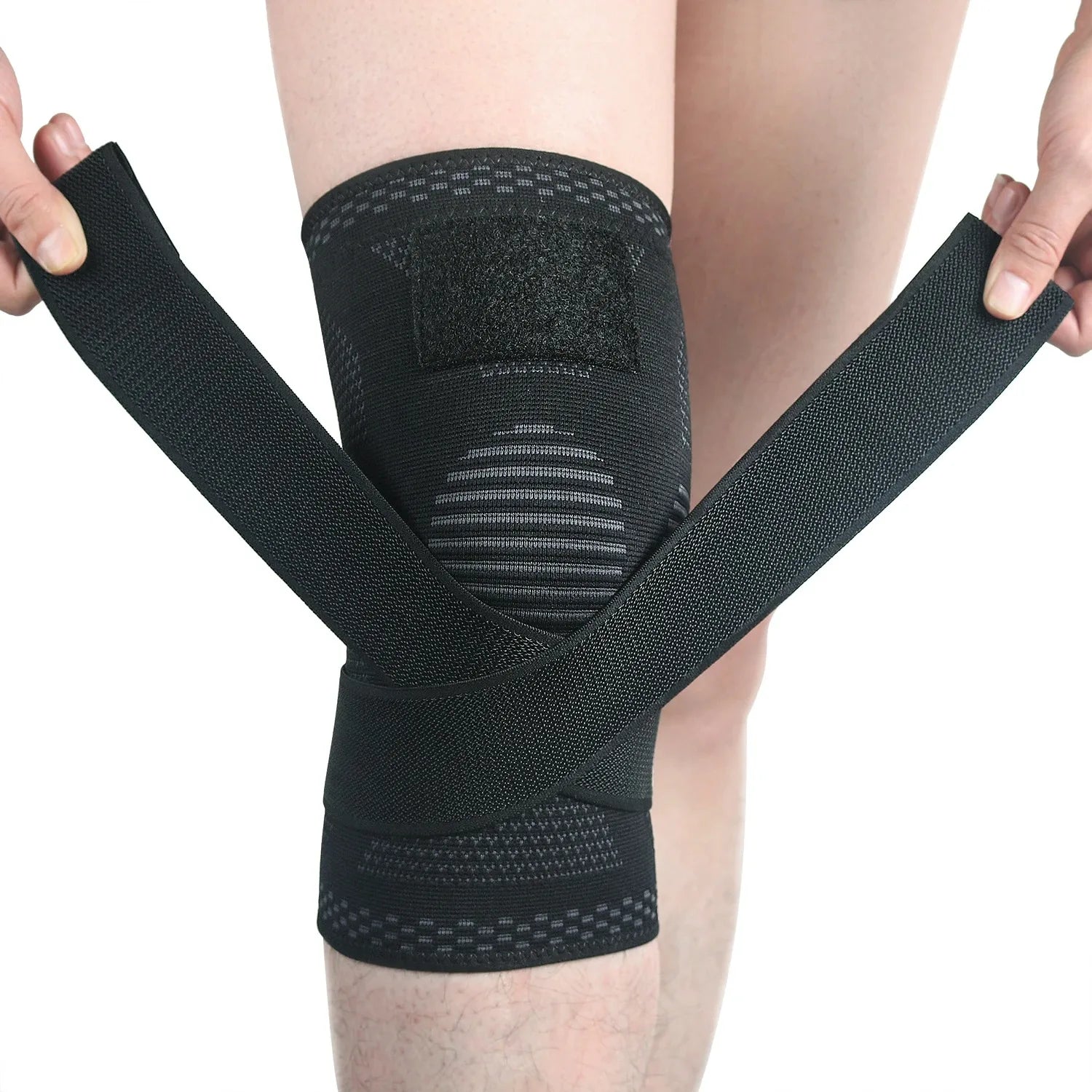 1PC Compression Knee Braces with Bandage Sports Running Basketball Fitness Volleyball Knee Sleeves Comfort Elasticity Knee Pad Peaceful Pleasures Health and Wellness black XL