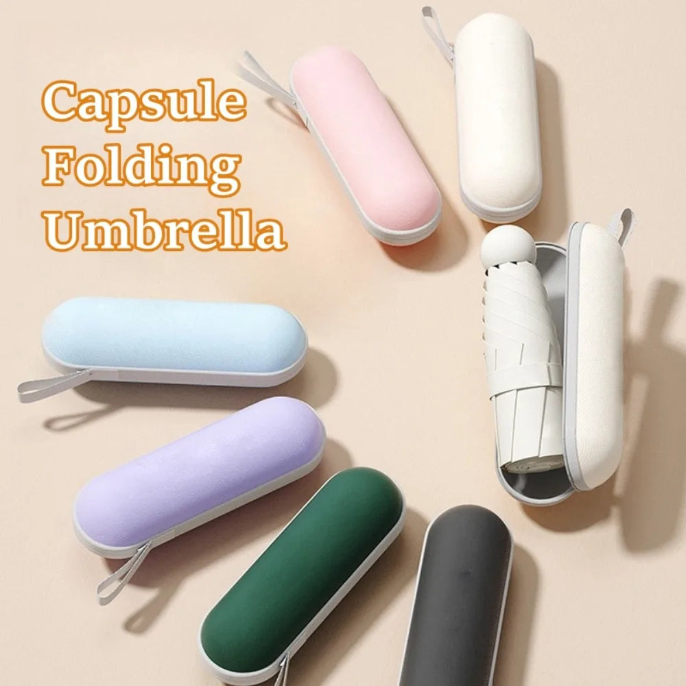 New Mini Capsule Folding Umbrella UPF50+ Vinyl Sun Rain Umbrella Dual Use Protection UV Sunshade Pocket Parasol for Outdoor Peaceful Pleasures Health and Wellness
