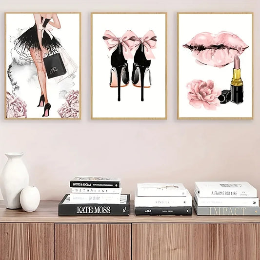 3-Piece Fashion Girl Canvas Wall Art Set | Frameless Living Room Canvas Wall Art Set Peaceful Pleasures Health and Wellness 100x150cm No Frame ZLH11340-3pcs