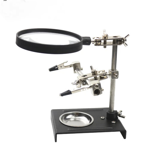 Iron Frame Bracket Maintenance Circuit Board Magnifying Glass, 3 Hand Welded 90Mm Lens, 6X Magnification Peaceful Pleasures Health and Wellness 6X