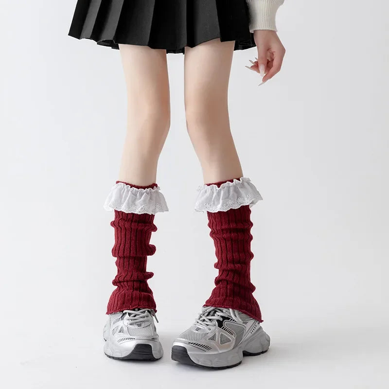 Fashionable Versatile Socks for Women Autumn Winter Red Legs Set Lolita Korean Lace Year Christmas Red Ballet Style JK Calf Sock Peaceful Pleasures Health and Wellness C One Size