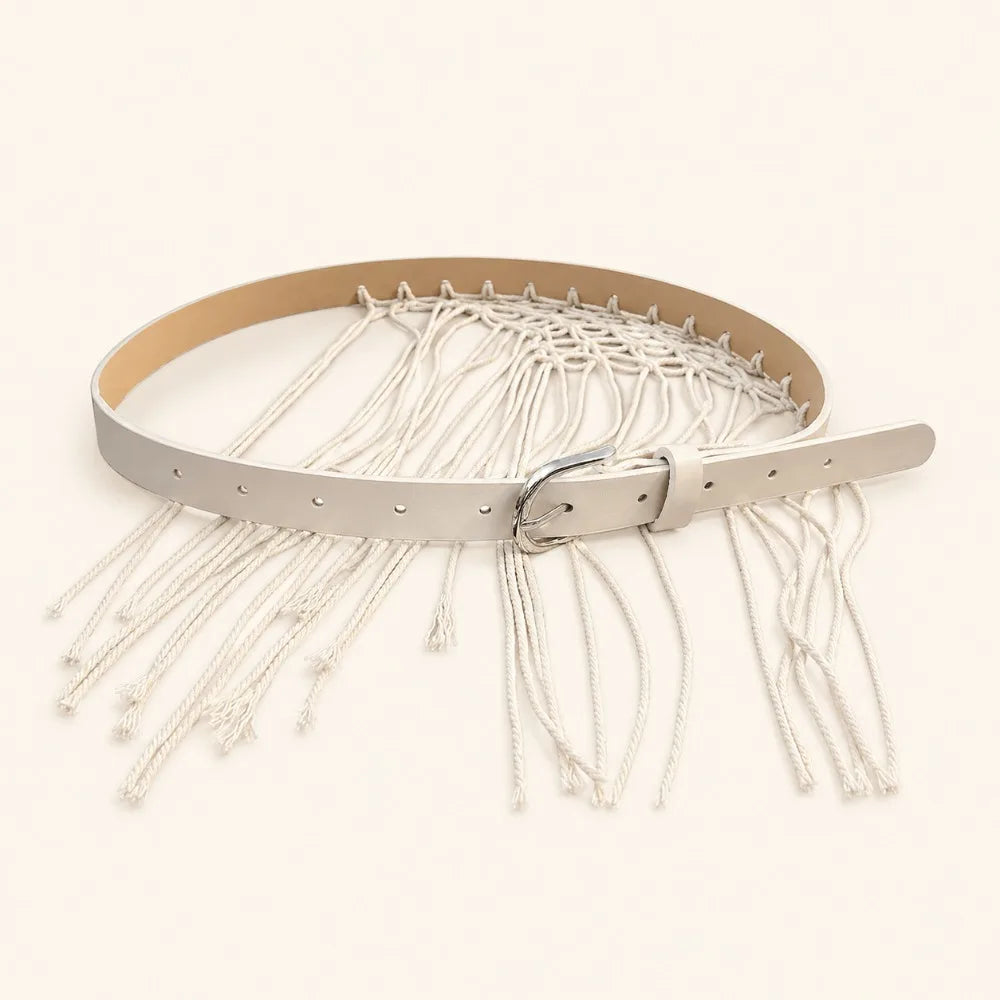 Y2K Boho Tassel Woven Belt | Retro Knit Rope Waistband Women