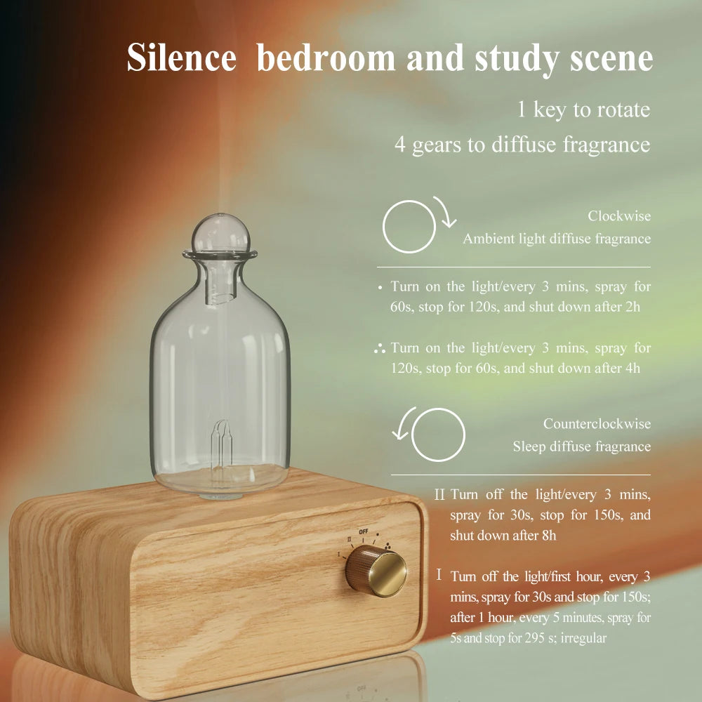HOMEFISH Waterless Essential Oil Diffuser | Wood & Glass Scent Machine Nebulizing Aroma Diffuser Peaceful Pleasures Health and Wellness