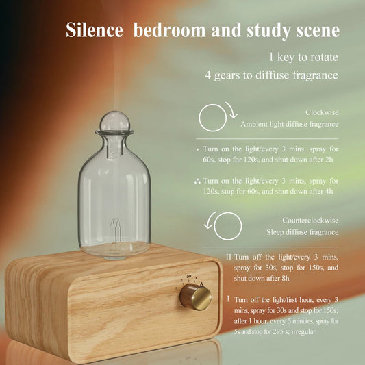 HOMEFISH Waterless Essential Oil Diffuser | Wood & Glass Scent Machine Nebulizing Aroma Diffuser Peaceful Pleasures Health and Wellness