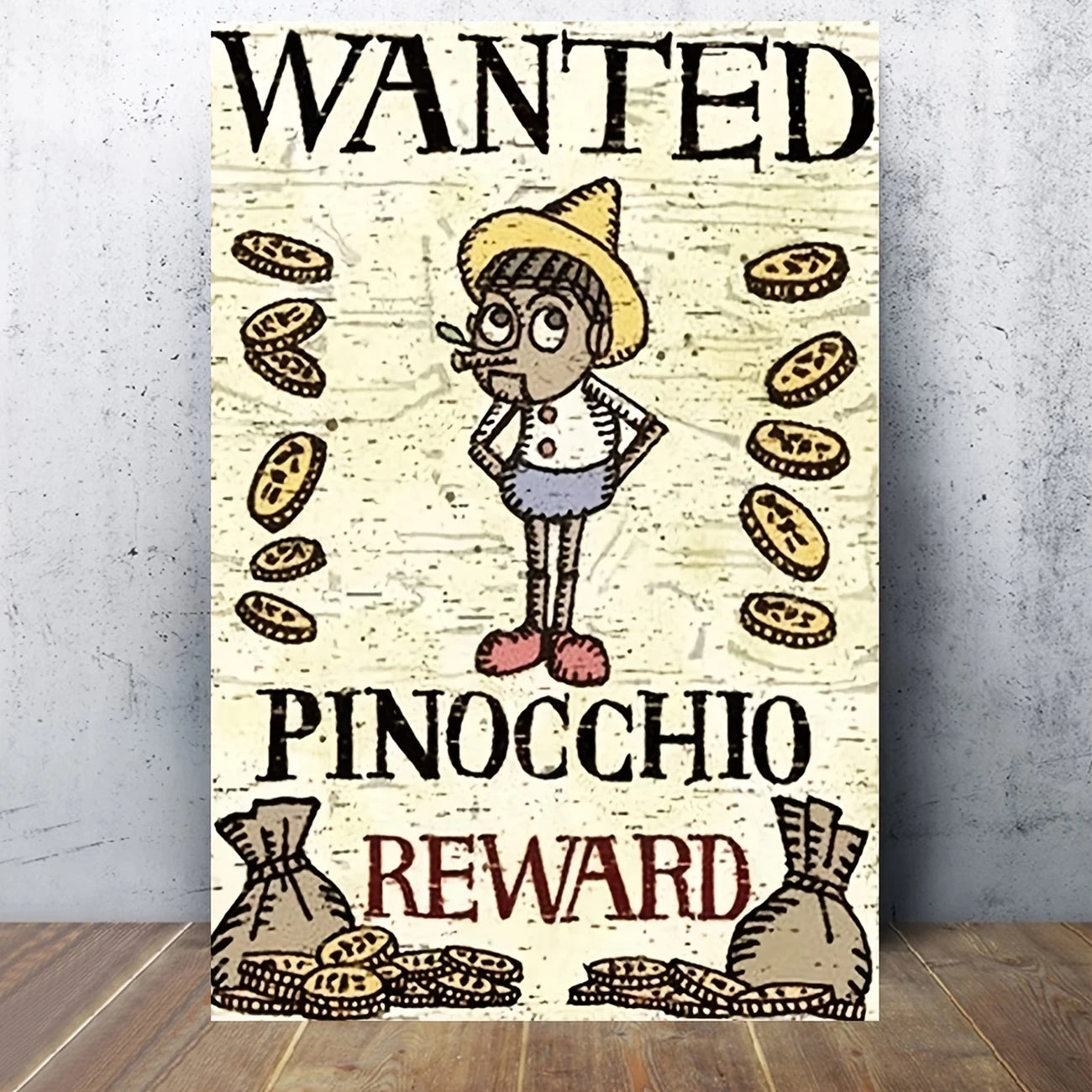 Vintage Abstract Pinocchio Wanted Canvas Wall Art Print