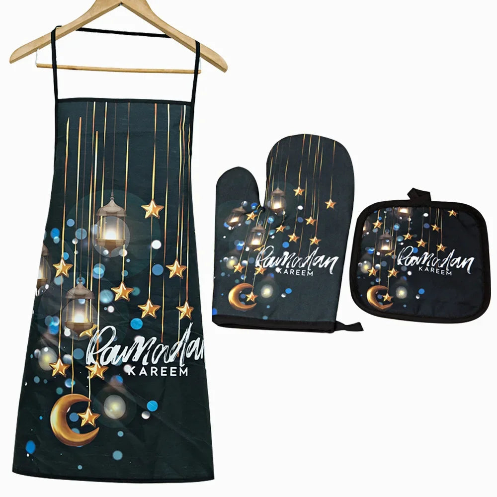 Ramadan Mubarak Kitchen Set – Apron, Oven Mitt & Pot Holder Kitchen Gift Set Peaceful Pleasures Health and Wellness K
