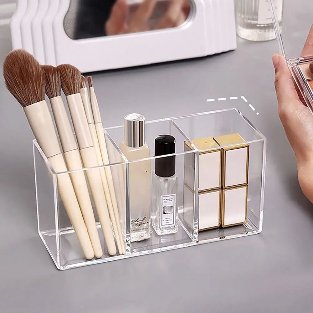 Desk Stationery Storage Pen Holder Transparent 3 Grids Pen Storage Box INS Style Large Capacity Pencil Container Students Peaceful Pleasures Health and Wellness