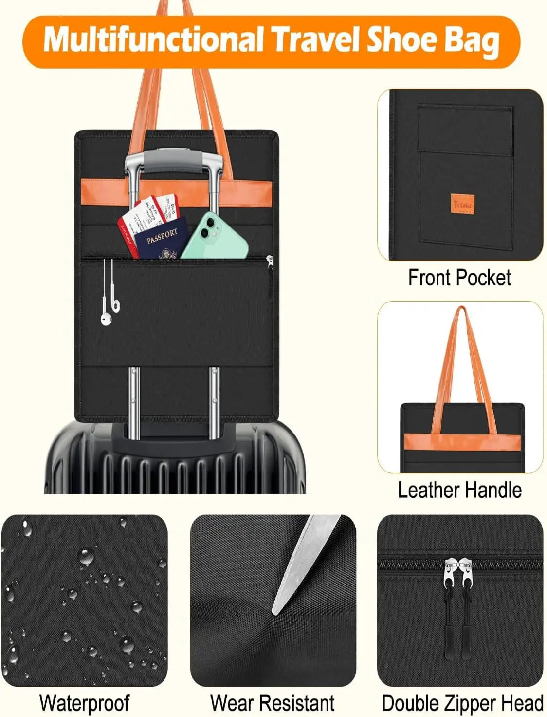 Portable Travel Shoe Organizer – 3 Compartments, Holds 6 Pairs, Waterproof Oxford Cloth Peaceful Pleasures Health and Wellness