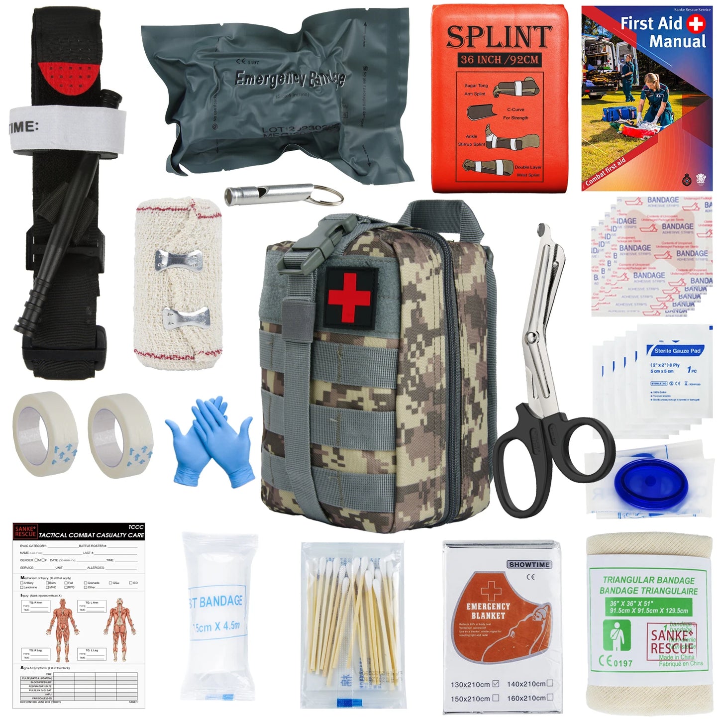 First Aid Kit Outdoor Survival Gear Molle Bag Medical Emergency IFAK Airway Military Tactical Tourniquet Bleeding Israel Bandage Peaceful Pleasures Health and Wellness Mosaic IFAK-D