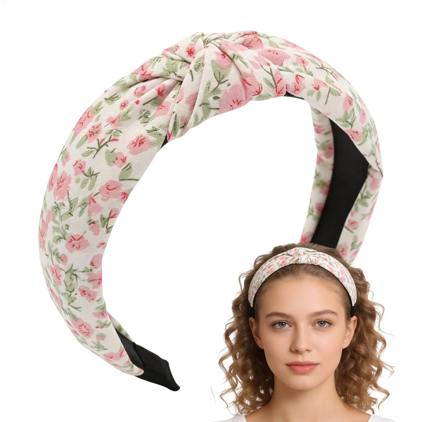 Floral Knotted Headband for Women – Non-Slip Fabric Hair Hoop