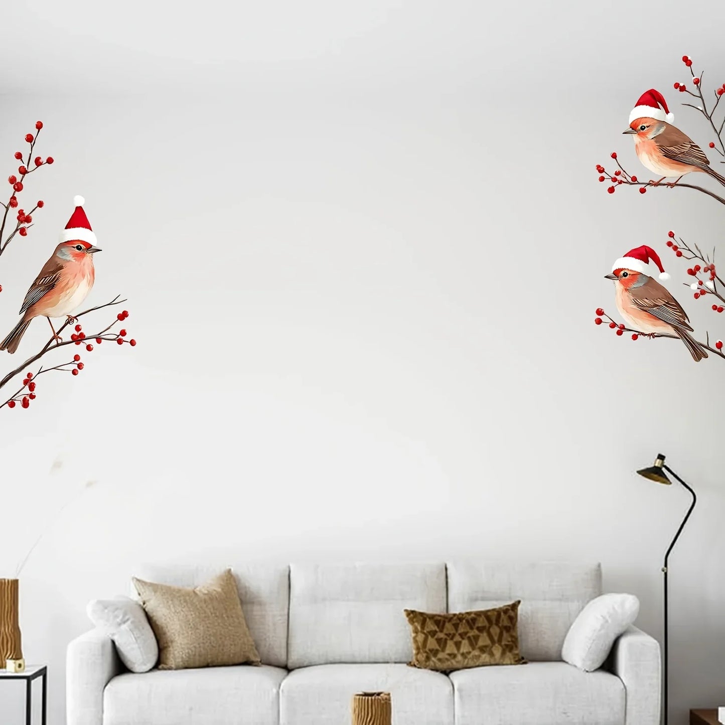 Christmas Birds Santa Hat Window Stickers | Holiday Decals