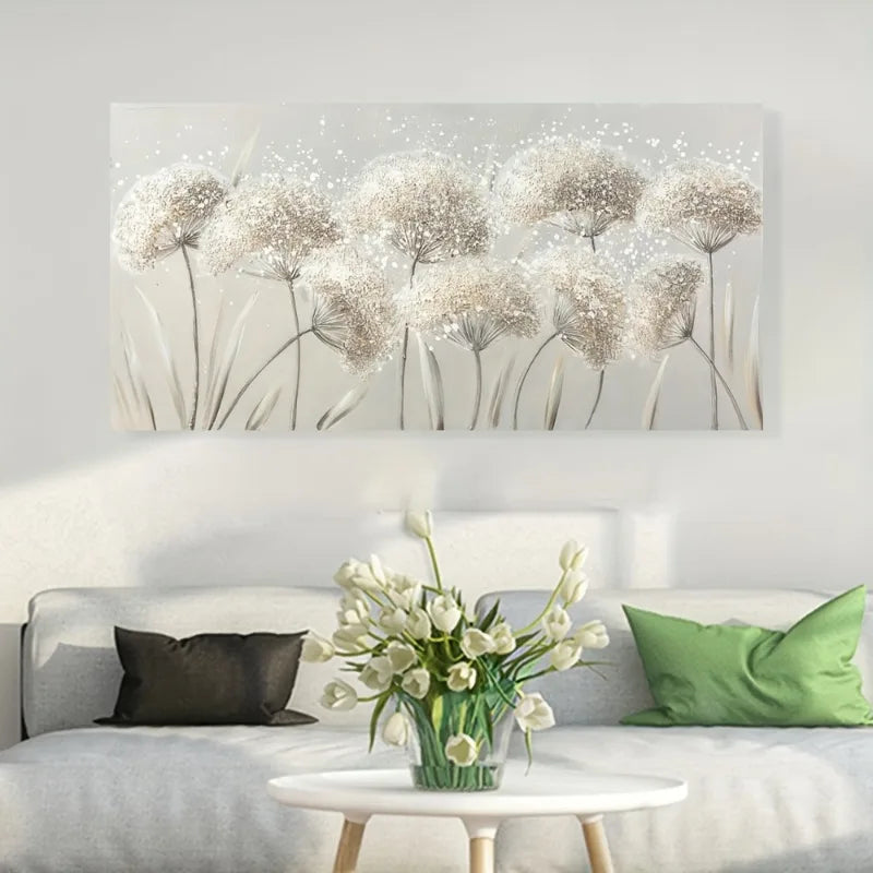 1pc Nordic Style Frameless Dandelion Canvas Wall Art, Art Deco Abstract Print, Beige Decor Painting for Living Room, Bedroom Peaceful Pleasures Health and Wellness
