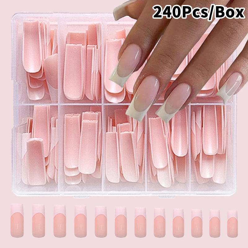 120/240/360Pcs/Box Glossy Soft Gel Pink French Nail Tips Medium Almond White Simple Press On Nails Huge Capacity False Nails Peaceful Pleasures Health and Wellness 240Pcs E