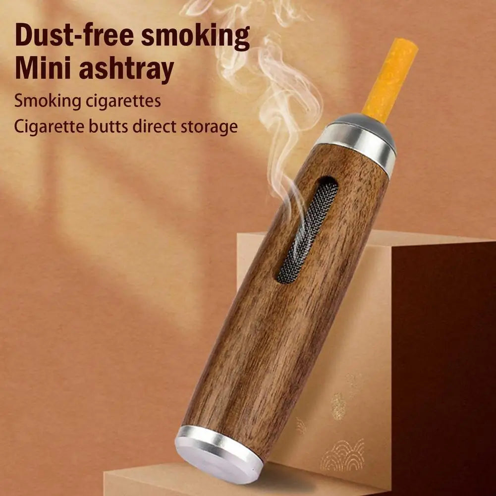 Mini Walnut Car Ashtray – Ashless Cigarette Holder | Portable
