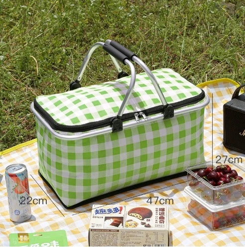 Large Capacity Insulated Picnic Basket Portable Foldable Leak Proof Aluminum Foil Thermal Bag for BBQ Camping Travel Outdoor Peaceful Pleasures Health and Wellness green