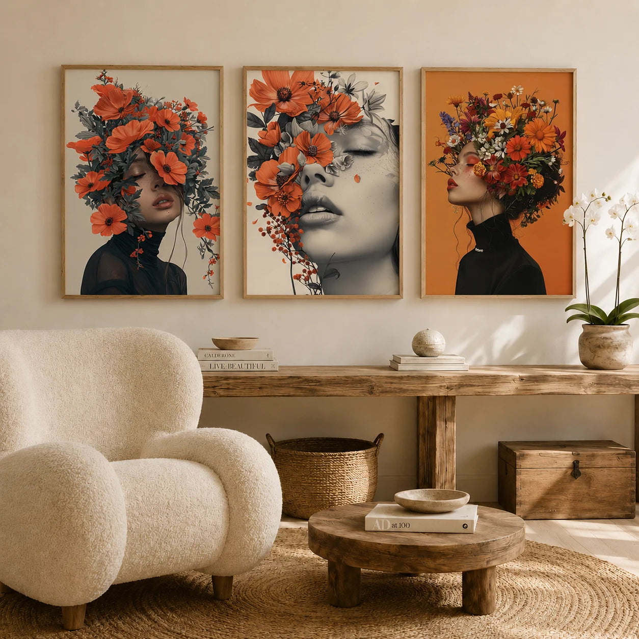 Nordic Canvas Wall Art – Woman & Flowers Vintage Poster Print Canvas Wall Art Peaceful Pleasures Health and Wellness
