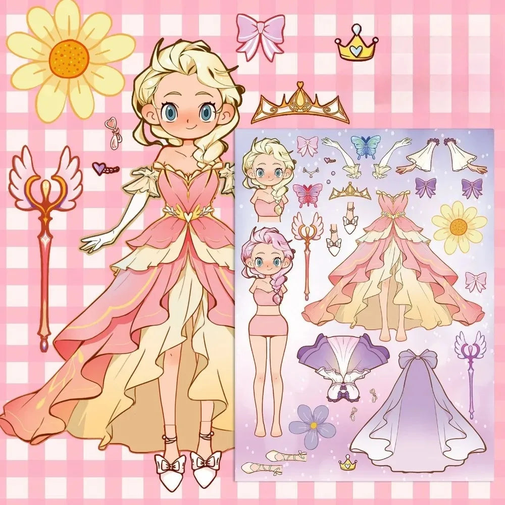 6-Pack Cute Princess Stickers Children's dress-up play toys Puzzle Face Swap and Dress-Up Personalized DIY Waterproof Stickers Peaceful Pleasures Health and Wellness