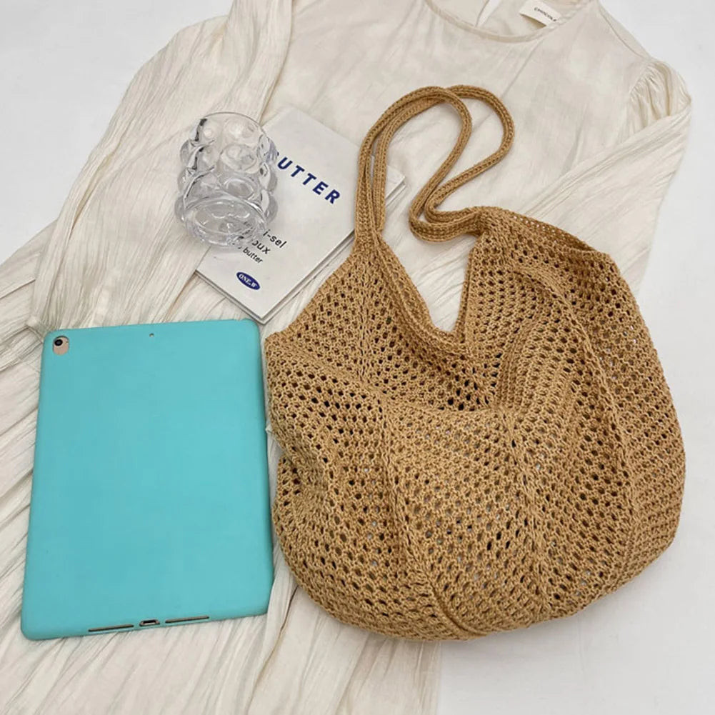 Knitted Hobo Shoulder Bag | Hollow-Out Tote for Women Peaceful Pleasures Health and Wellness