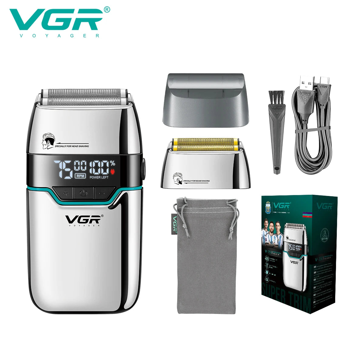 VGR 350 Men's Shaver Convenient Shaver Intelligent Digital Hair Trimming Deep Cleaning Shaver Metal Body Electric Whitening Devi Peaceful Pleasures Health and Wellness USB