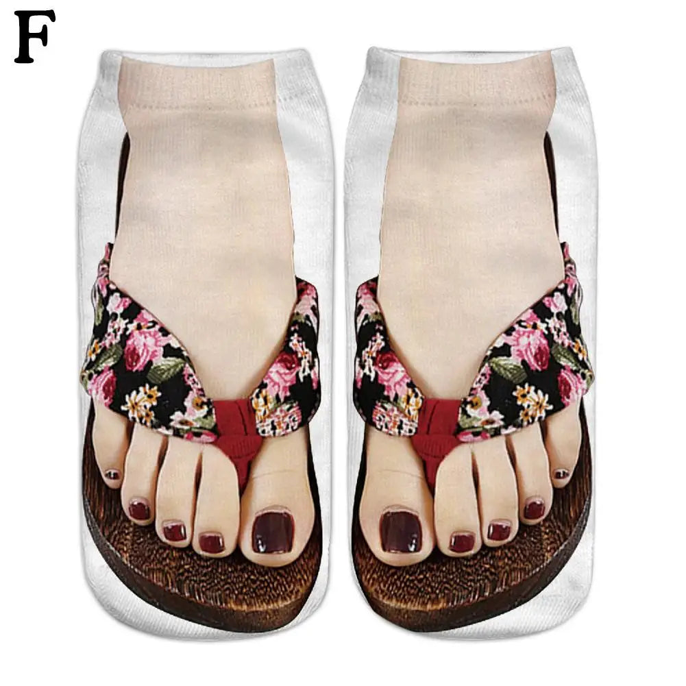 1 Pair 3D Printing Pattern Flip Flop Socks Funny Socks for Women Flip-flop Ankle Socks Low Cut Floor Socks Hosiery Novelty Gifts Peaceful Pleasures Health and Wellness F