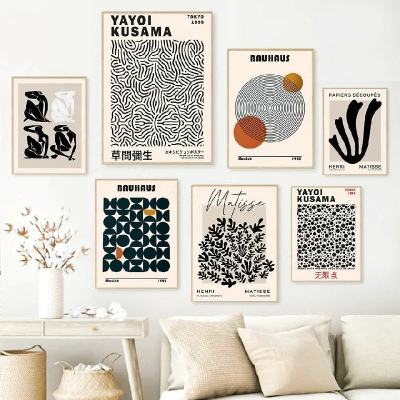 Boho Bauhaus Matisse Canvas Yayoi Kusama Minimalist Wall Art Print Canvas Painting Posters for Living Room Modern Home Decor Peaceful Pleasures Health and Wellness