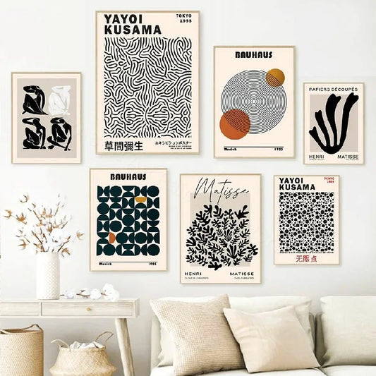 Boho Bauhaus Matisse Canvas Yayoi Kusama Minimalist Wall Art Print Canvas Painting Posters for Living Room Modern Home Decor Peaceful Pleasures Health and Wellness