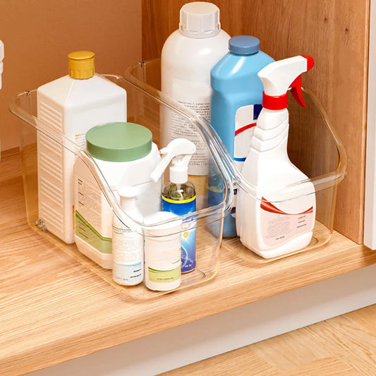 Pull-Out Cabinet Organizer Bin with Rolling Wheels – Clear Under-Sink Storage Basket Peaceful Pleasures Health and Wellness