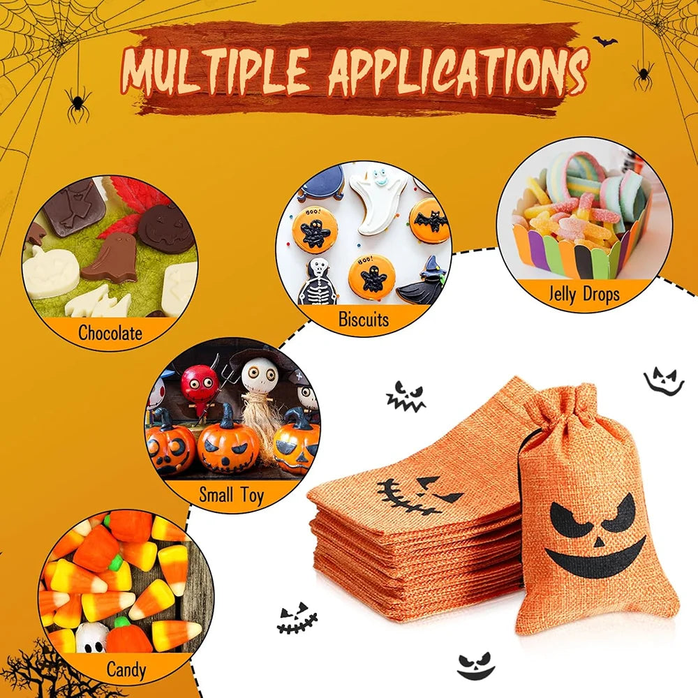 16-Piece Pumpkin Burlap Candy Bags | Halloween Trick or Treat