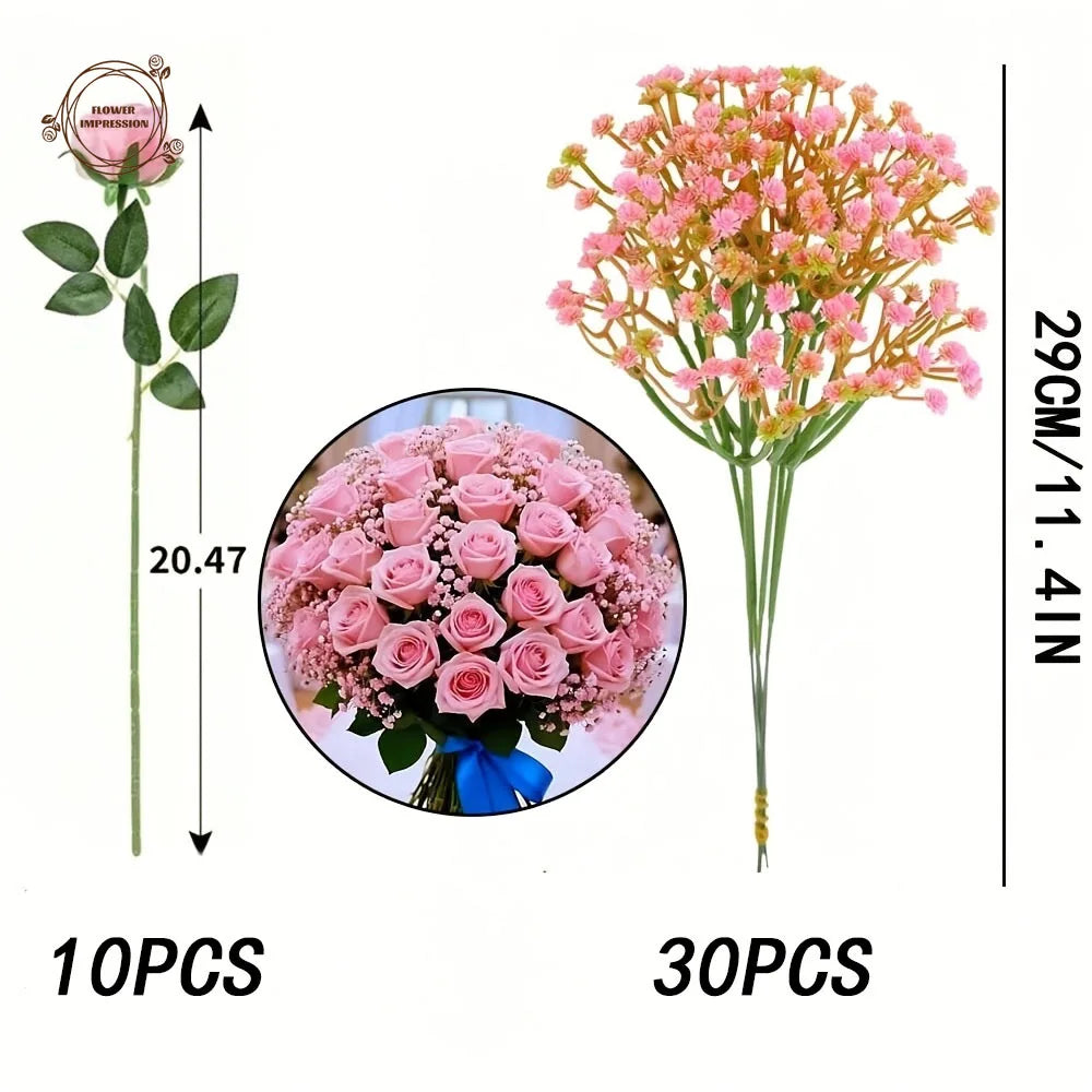 Artificial Pink Rose & Gypsophila Bouquet | Wedding Home Decor